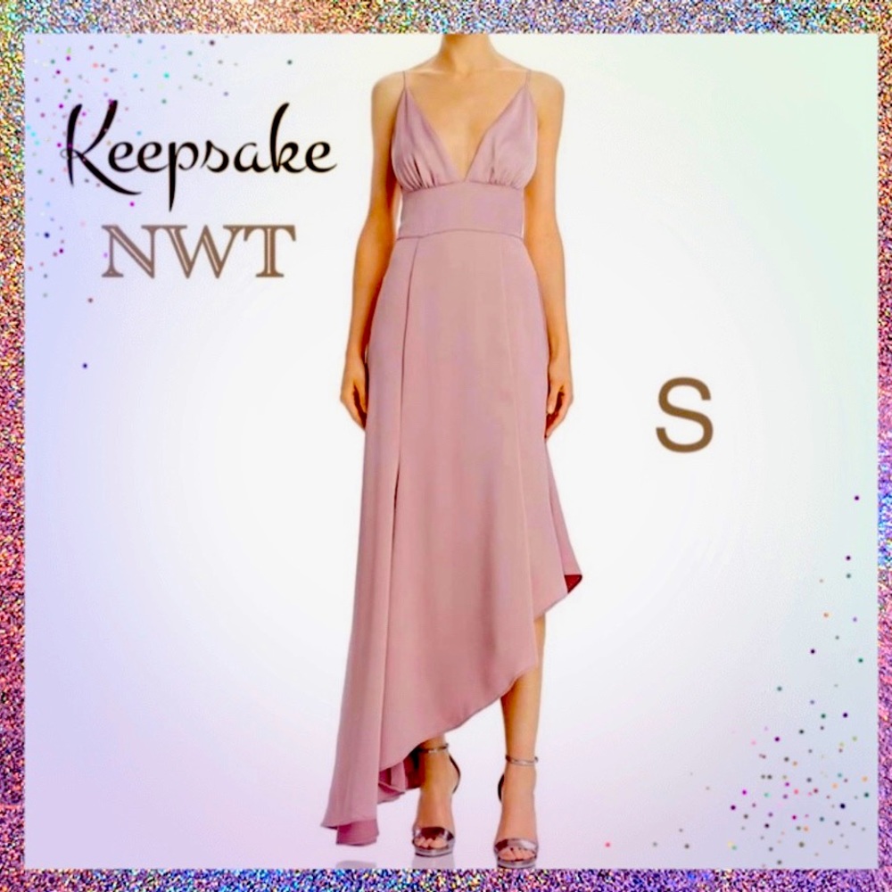 NWT KEEPSAKE dusty rose maxi pink empire spaghetti v neck split long 4-6 size S
